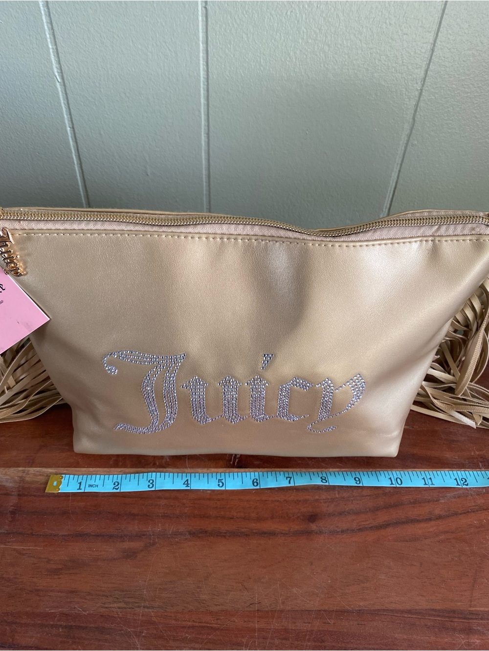 Juicy Couture Gold Rhinestone Fringe Travel Pouch/Large Makeup Bag NWT - Picture 5 of 7